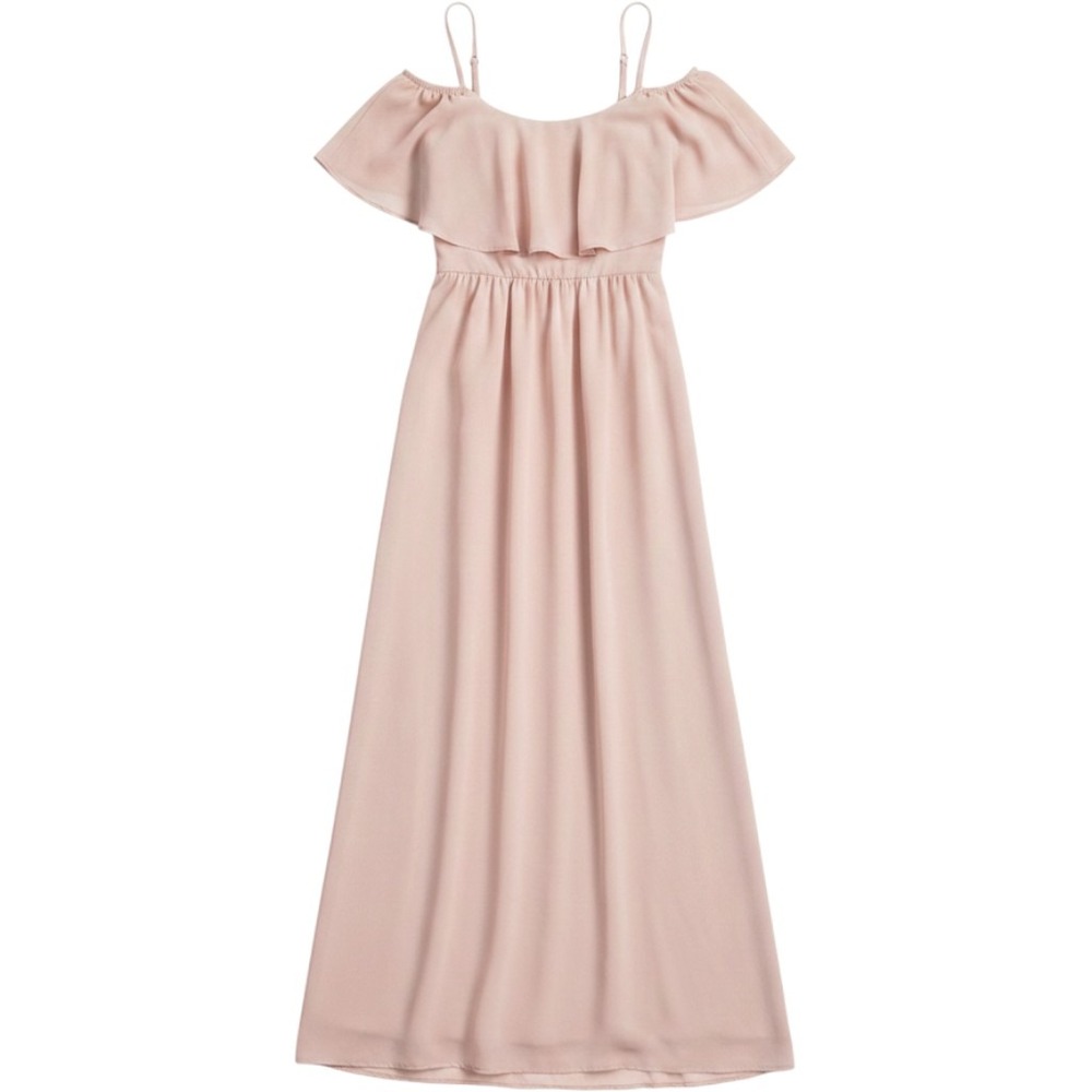Show Me Your Mumu Blush Pink Ruffled Chiffon Maxi Dress Wedding Formal Medium